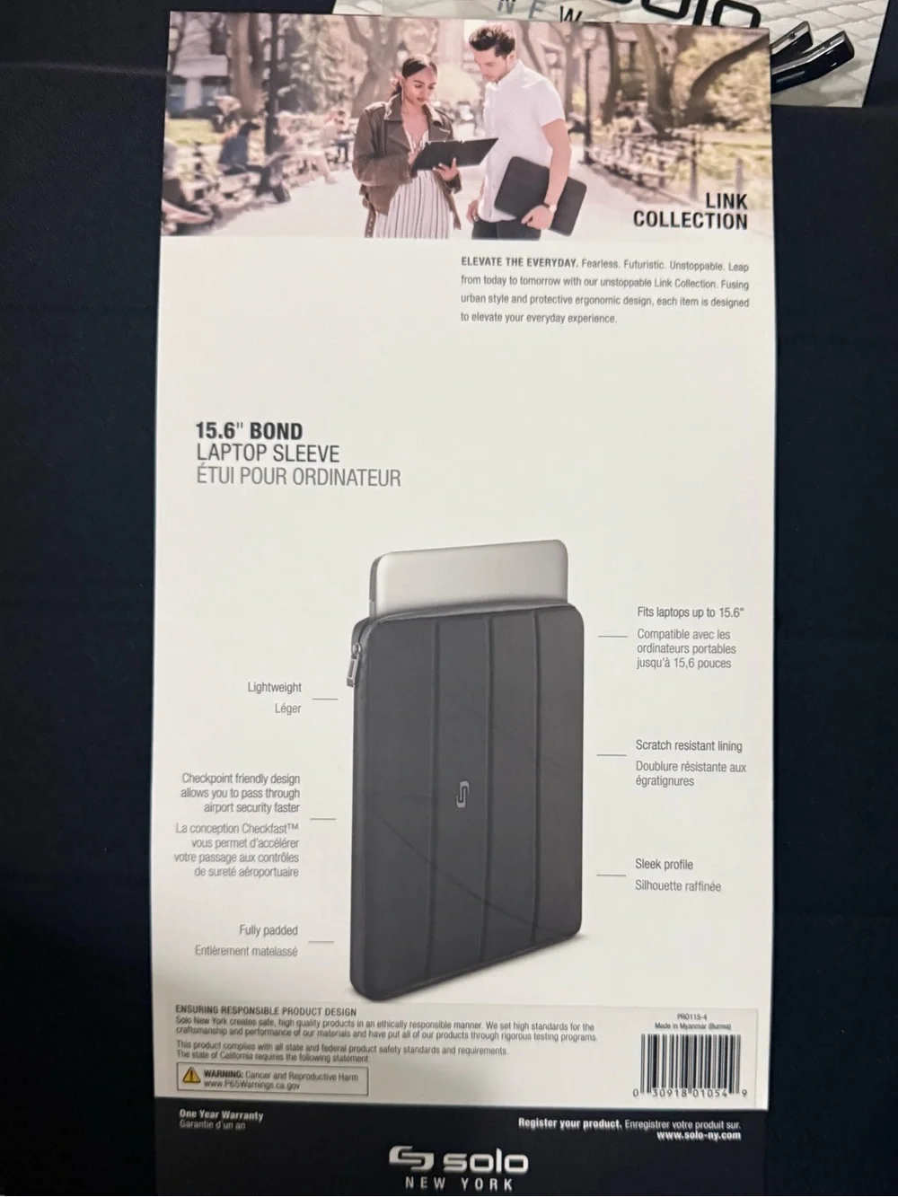 Solo New York 15.6” Bond Laptop Sleeve Black NWT